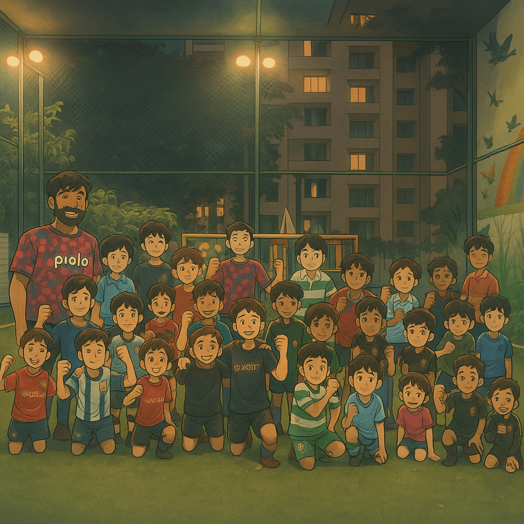 Football coaching team with young players at the best kids football academy in Ghatkopar since 2003